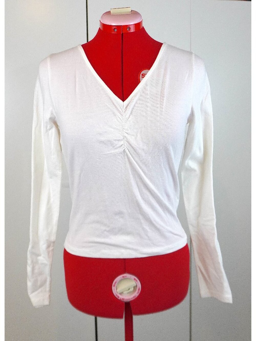 NWT H&M Ruched-Front V-Neck Long Sleeve Shirt in White